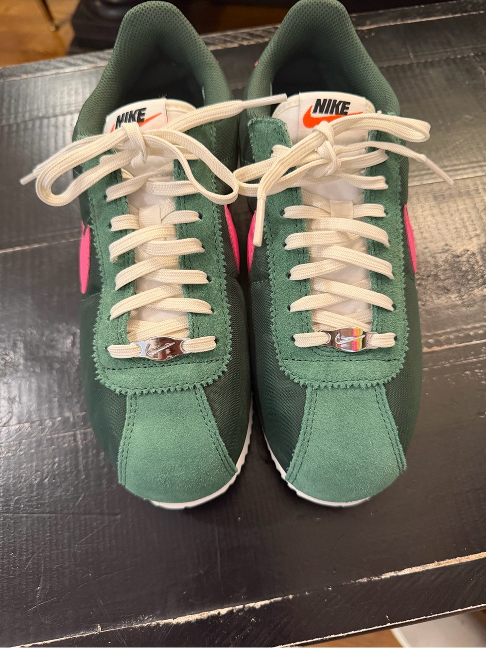 Nike  Cortez Green Sneakers with Pink Swoosh - Picture 2 of 4
